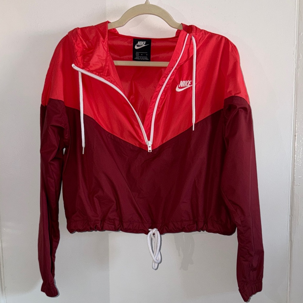 Nike Red and Burgundy Colorblock Half-Zip Windbreaker